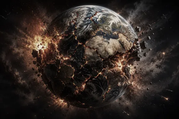 la planète Terre qui se brise en morceaux