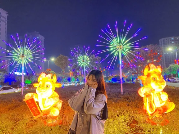 addobi luminosi e ragazza cinese