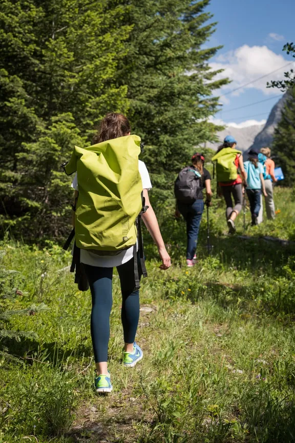 persone in fila che passeggiano nel verde